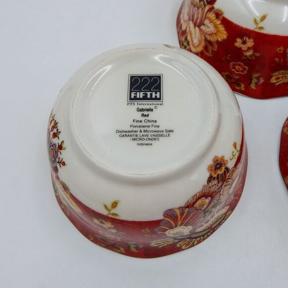 222 Fifth Gabrielle Red Cereal & Soup Bowls 5-3/4 Inches Set of 3 - Picture 6 of 6